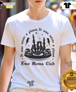Pretty It Was Never A Phase Emo Moms Club Skeleton T-Shirt featuring a stylish skeleton graphic for trendy moms.