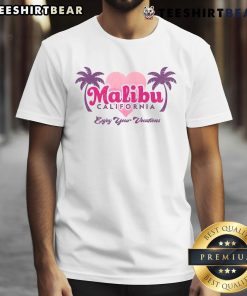 Pretty Malibu California Enjoy Your Vacations T-Shirt design featuring a vibrant beach scene and fun typography.