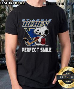 St. Louis Blues Snoopy t-shirt with a perfect smile, inspired by The Peanuts Movie, perfect for hockey fans.