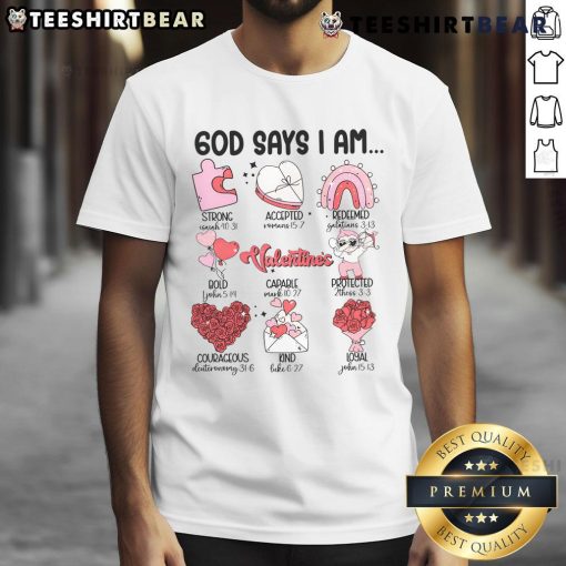 Pretty Retro God Says I Am Christian Valentine's Day Self Love T-Shirt featuring a stylish design and uplifting message.
