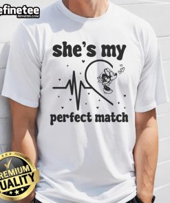 Alt Text: Cute couple wearing 'Pretty She Is My Perfect Match' mouse matching T-shirts, showcasing love and style.