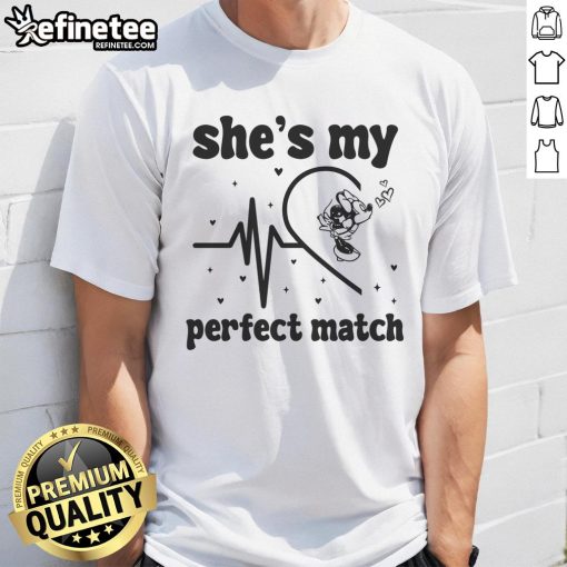 Alt Text: Cute couple wearing 'Pretty She Is My Perfect Match' mouse matching T-shirts, showcasing love and style.
