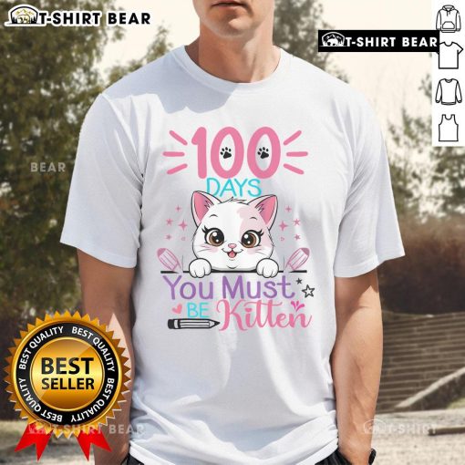 Alt Text: Cute '100th Day of School' T-shirt featuring a playful kitten, perfect for celebrating the Top 100 Days of School.
