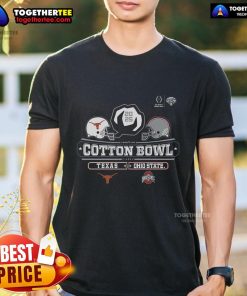 Top 2025 Cotton Bowl Texas Longhorns vs Ohio State Buckeyes NCAA Division T-Shirt showcasing team logos and vibrant colors.