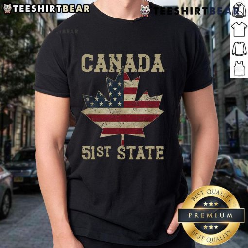 Vintage T-shirt featuring the American flag with 'Top 51st State Canada' design, perfect for patriotic style.