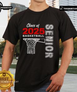 Top Basketball Senior Matching Class Of 2025 T-Shirt design featuring vibrant graphics and school spirit for seniors.