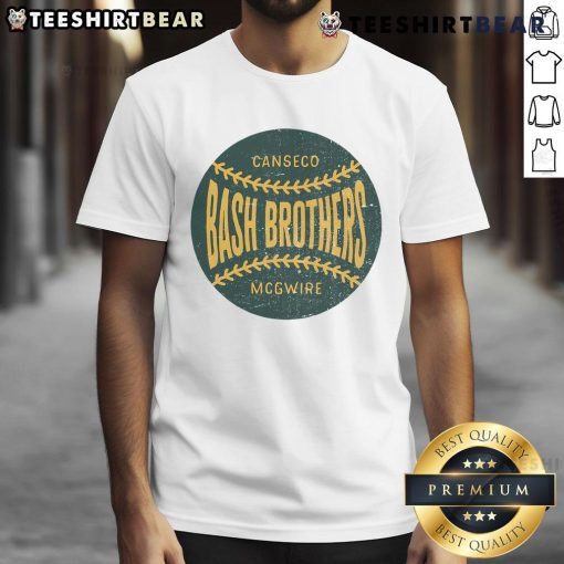 Top Distressed Vintage Look Bash Brothers Baseball T-Shirt featuring classic design and retro style for baseball fans.