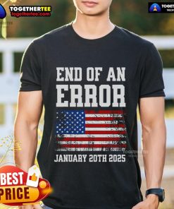 Top end of 'Error Inauguration Day' USA flag design on a T-shirt, January 20th, 2025, showcasing patriotic humor.