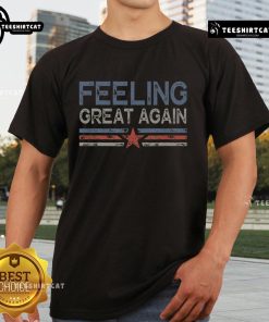 Top Feeling Great Again Trump Inauguration Day 2025 T-Shirt featuring patriotic design and bold text celebrating the event.