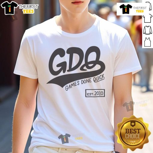 Top GDQ Games Done Quick Est 2010 T-Shirt featuring vibrant graphics celebrating gaming speedrunning events.