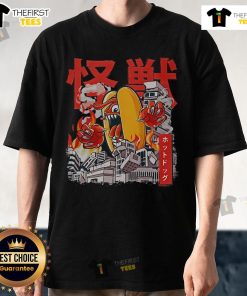 Top Kaiju Hot Dog T-Shirt featuring a vibrant Japanese anime monster design with a delicious hotdog theme.