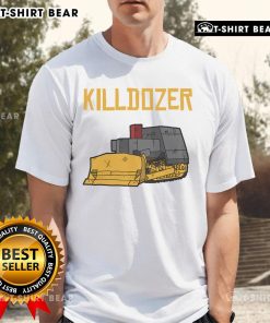 Top Killdozer modified tank bulldozer T-shirt featuring a bold graphic design, perfect for heavy machinery enthusiasts.
