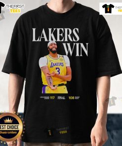 Top Lakers win Anthony Davis T-Shirt featuring bold graphics celebrating the Lakers' victory and Davis's standout performance.