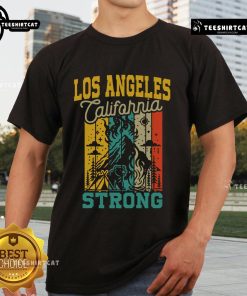 Top Los Angeles California Strong 'Pray For California' retro t-shirt design featuring bold text and vibrant colors.