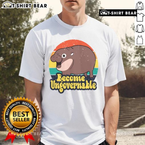 Alt Text: Cute baby hippo Moo Deng in a bouncy pig design on a Thai hippopotamus t-shirt under a glowing moon.