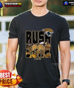 Cartoon Jacksonville Jaguars Football Logo on a Top NFL Rush Zone T-Shirt, perfect for fans and game day attire.