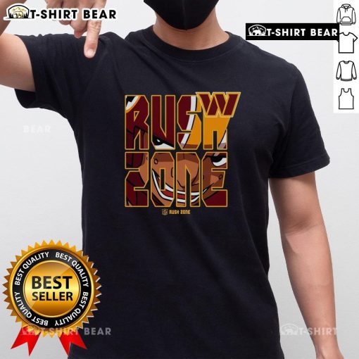 Top NFL Rush Zone cartoon Washington Commanders football logo T-shirt featuring vibrant graphics and team colors.