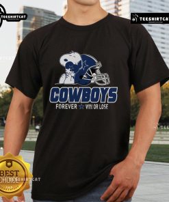 Alt Text: Top NFL The Peanuts Movie Snoopy Forever Win or Lose Football Dallas Cowboys T-Shirt design featuring Snoopy.
