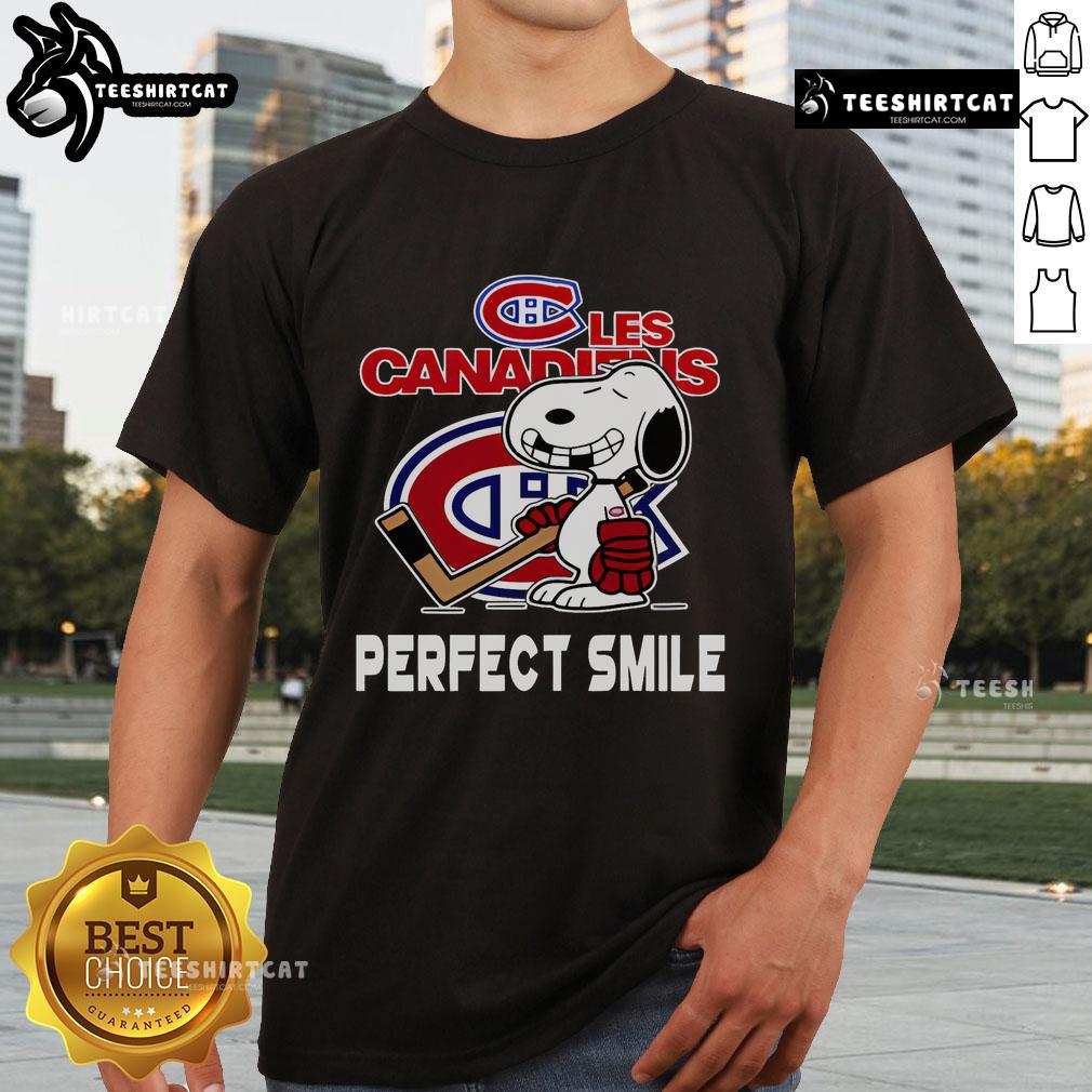 Top NHL Montreal Canadiens Snoopy Perfect Smile The Peanuts Movie Hockey T-Shirt Montreal Canadiens Snoopy T-shirt featuring a perfect smile, inspired by The Peanuts Movie and NHL hockey fandom.