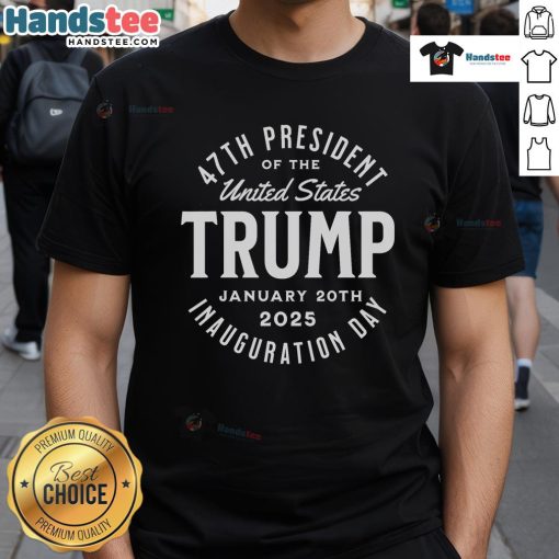 Top Nice President Trump Inauguration Day 2025 T-Shirt featuring bold graphics and patriotic colors for supporters.