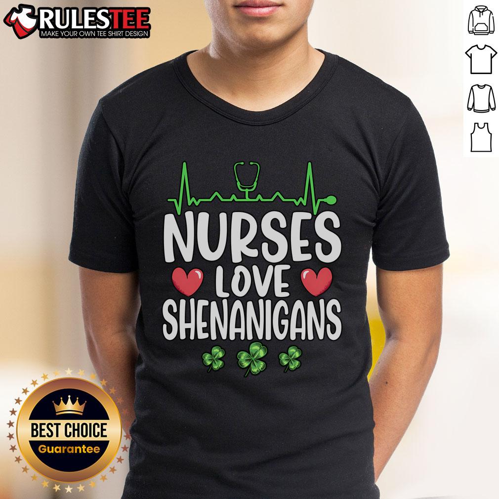 Top Nurses Love Shenanigans Saint Patrick'S Day T Shirt Alt Text: Top Nurses Love Shenanigans Saint Patrick's Day T-Shirt featuring a fun design perfect for celebrating the holiday.