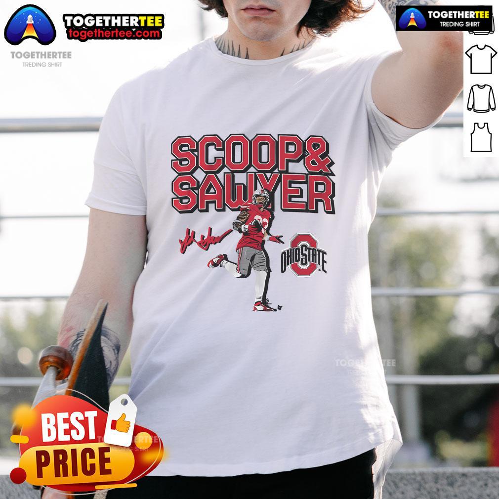 Top Ohio State Jack Sawyer Scoop And Score T Shirt Alt Text: Top Ohio State Jack Sawyer Scoop And Score T-Shirt featuring bold graphics and team colors for fans and athletes.
