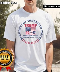 Donald Trump Inauguration Day 2025 T-shirt featuring the USA flag, celebrating the 47th President of the United States.