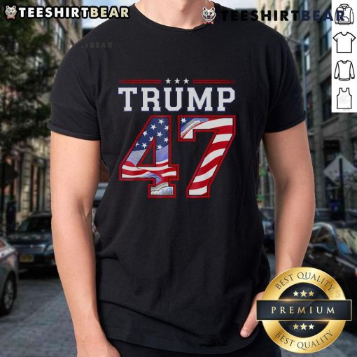 Alt Text: Top President Donald Trump Inauguration Day 2025 USA Flag T-Shirt featuring patriotic design and vibrant colors.