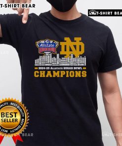 Top Skyline 2024-25 Allstate Sugar Bowl Champions Notre Dame Fighting Irish T-Shirt featuring team logo and vibrant design.