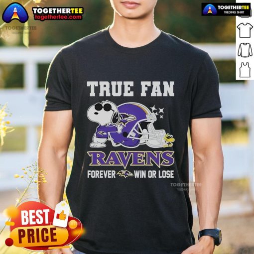 Top Snoopy and Woodstock NFL Baltimore Ravens Forever Win Helmet T-Shirt for true fans, showcasing team pride and fun design.