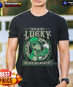 Alt Text: Top St Patrick's Day This Is My Lucky Drinking T-Shirt featuring a festive design for celebrating in style.