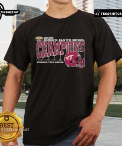Alt Text: Vintage Virginia Tech Hokies 2025 Duke's Mayo Bowl Champions T-Shirt featuring a classic football helmet design.