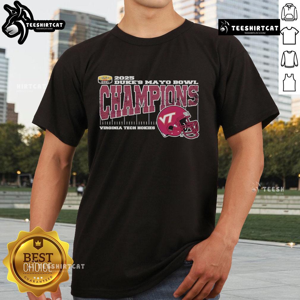 Top Virginia Tech Hokies 2025 Duke’s Mayo Bowl Champions Vintage Helmet College Football Bowl T-Shirt Alt Text: Vintage Virginia Tech Hokies 2025 Duke's Mayo Bowl Champions T-Shirt featuring a classic football helmet design.