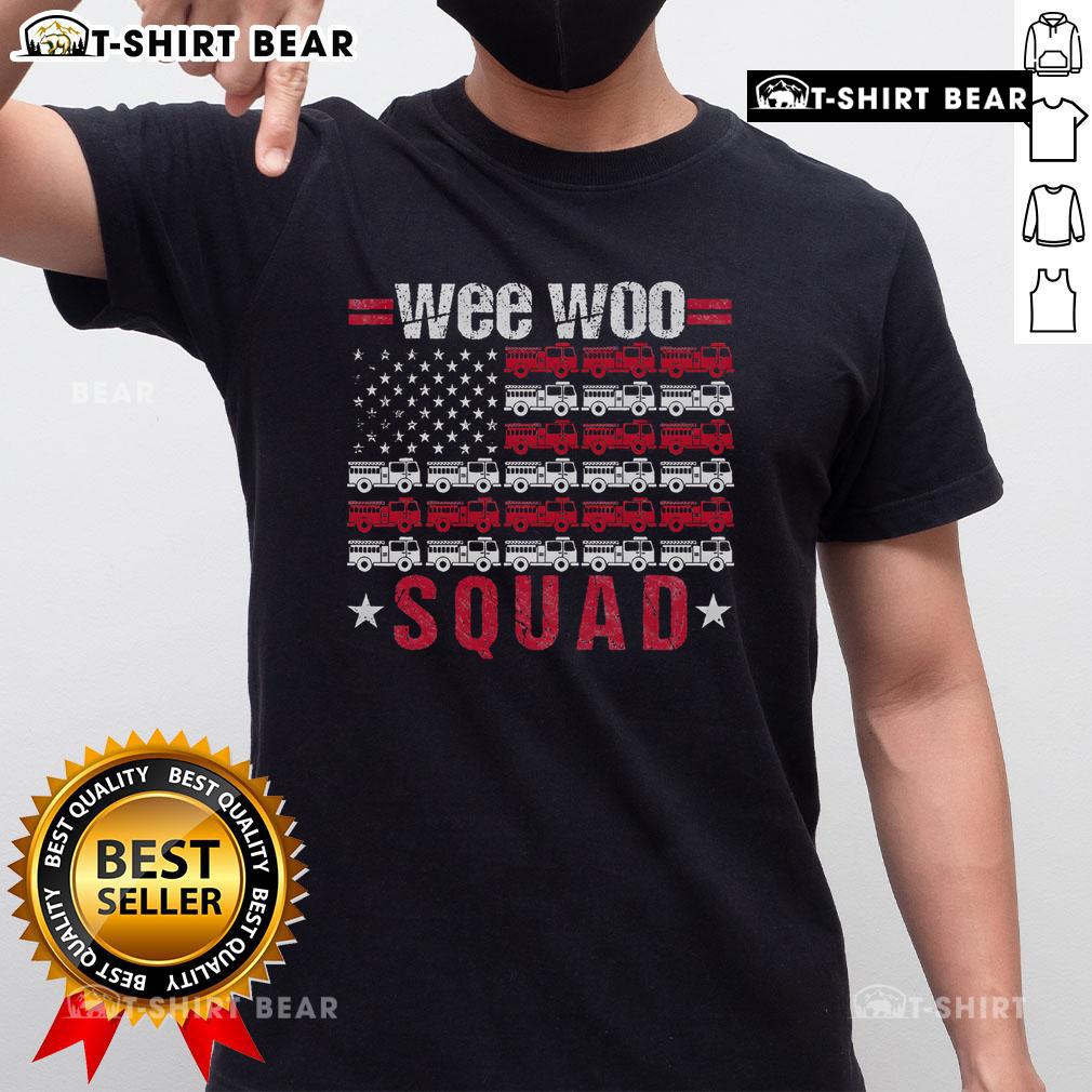 Top Wee Woo Squad Fire Truck America Flag T Shirt Top Wee Woo Squad Fire Truck T-Shirt featuring the American flag design, perfect for firefighters and patriotic fans.