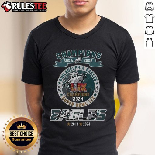 Philadelphia Eagles Super Bowl LIX Champions T-shirt 2024-2025, celebrating their 2-time victory in 2018 and 2024.