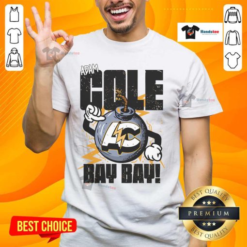 Awesome Adam Cole Bay Bay Bombs Away T-Shirt featuring bold graphics and vibrant colors for wrestling fans.