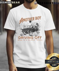 Alt Text: Awesome Another Boy Driving Off Mad In A Black Truck T-Shirt, showcasing a boy in a stylish black truck graphic tee.
