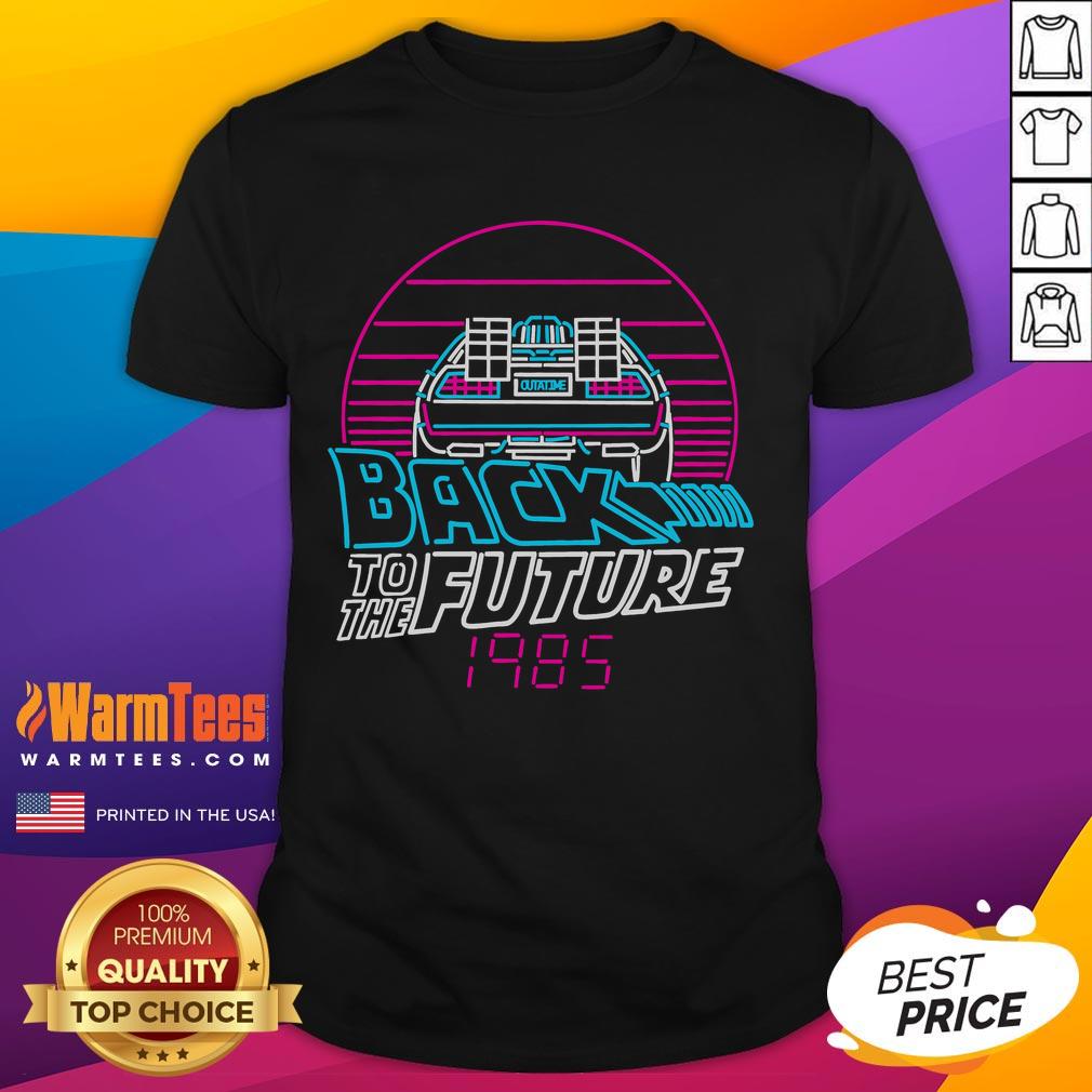 Awesome Back To The Future 1985 Car Retro Sunset T Shirt Awesome Back To The Future 1985 Car Retro Sunset T-Shirt featuring a classic DeLorean against a vibrant sunset background.