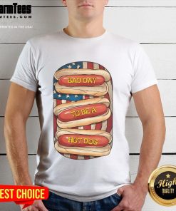 Awesome Bad Day To Be A Hot Dog July 4th T-Shirt featuring a humorous BBQ design for patriotic summer celebrations.