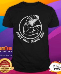Alt Text: Awesome Beer Gym Just One More Rep T-Shirt featuring a fun fitness and beer-themed graphic design.