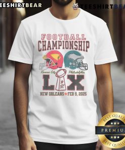 Awesome Football Champions T-Shirt featuring Super Bowl LIX helmets of Kansas City and Philadelphia teams.