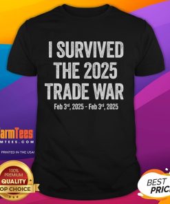 Awesome I Survived The 2025 Global Trade War T-Shirt design featuring bold text on a stylish tee, perfect for trade war enthusiasts.