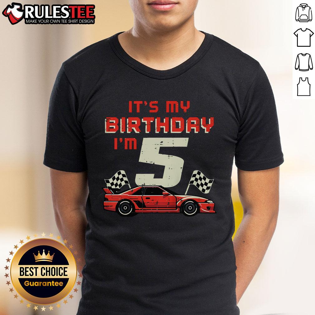 Awesome It'S My Birthday I'M 5 Race Car 5Th Birthday Five Year Old T Shirt Colorful race car graphic on a 5th birthday t-shirt for boys, celebrating an awesome 5th birthday milestone.