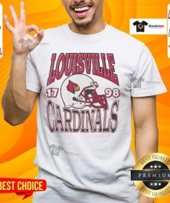 Awesome Louisville Cardinals Classic Team Helmet T-Shirt featuring vibrant team colors and iconic helmet design.