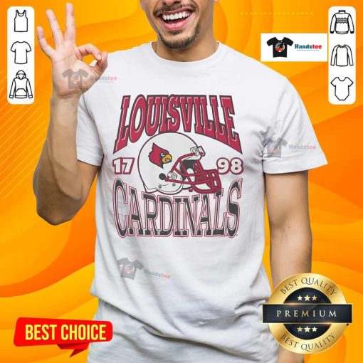 Awesome Louisville Cardinals Classic Team Helmet T-Shirt featuring vibrant team colors and iconic helmet design.