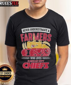 Awesome 'Never Underestimate A Farmer' Kansas City Chiefs T-Shirt featuring a bold design for passionate fans.