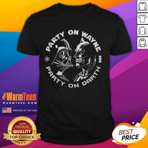 Awesome Party On Wayne Party On Darth Batman Darth Vader T-Shirt featuring a unique graphic design of Batman and Darth Vader.