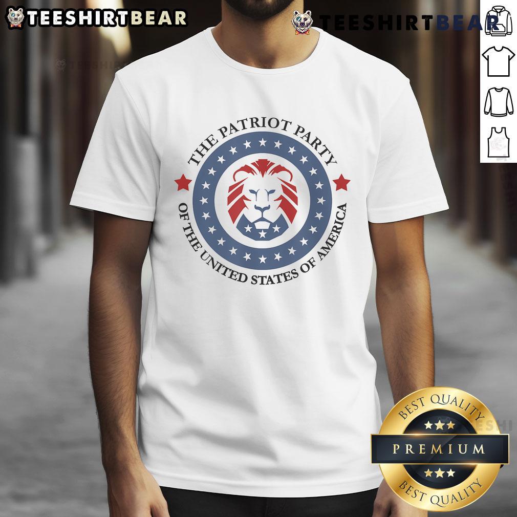 Awesome Patriot Party Lion United States 3Rd Party Conservative T Shirt Alt Text: Awesome Patriot Party Lion T-Shirt for United States 3rd Party conservatives with bold graphic design.