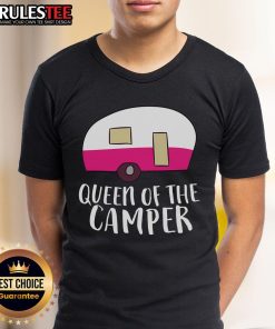 Alt Text: Awesome Queen Of The Camper RV Camper T-Shirt featuring a stylish design for camping enthusiasts.