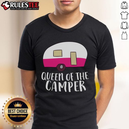 Alt Text: Awesome Queen Of The Camper RV Camper T-Shirt featuring a stylish design for camping enthusiasts.